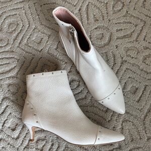 White leather studded ankle booties